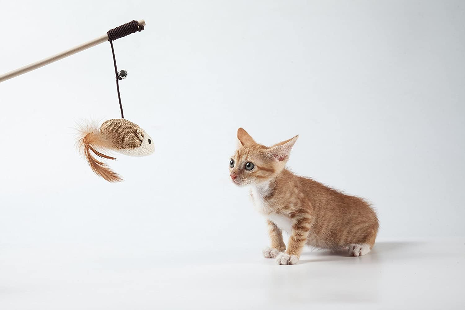 Cat Teaser Cat Kitten Toys Set Natural Sisal Wand Teasers with Mouse, Bell, Feather, Elastic String, and Sturdy Wood Rod