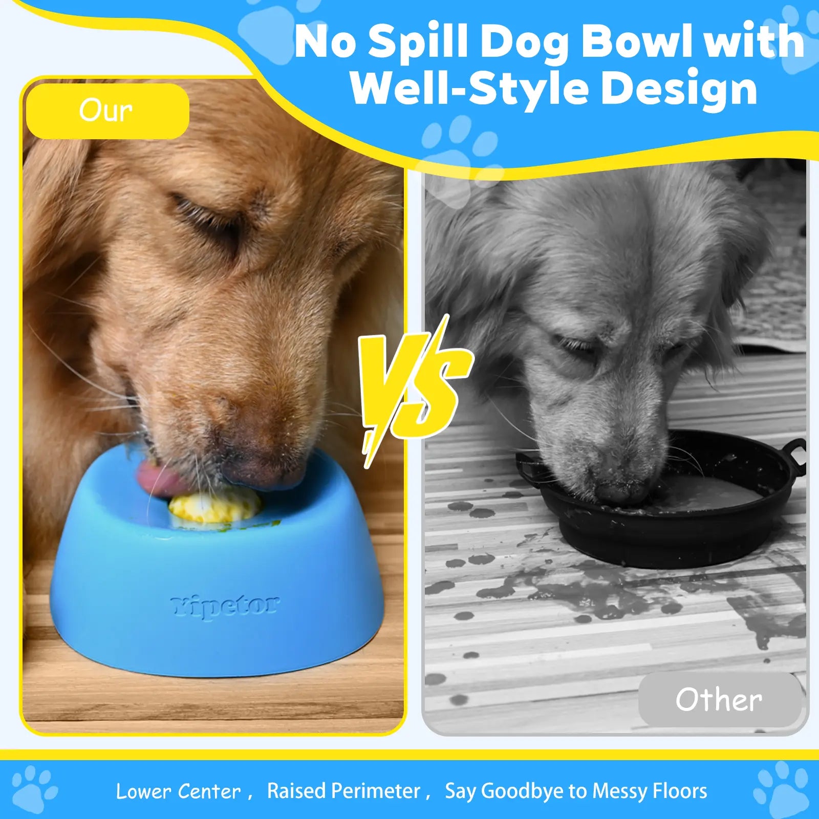 Yipetor Slow Feeder Dog Bowl with Built-In Rolling Ball for Liquid Treats - No Spill Bone Broth and Multi-Purpose Puppy Yogurt Feeder for All Breeds and Dietary Supplements
