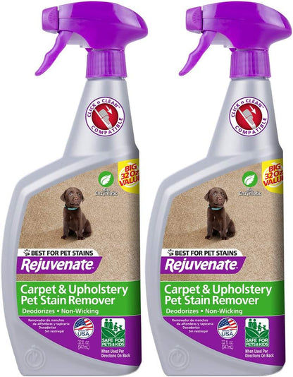 Bio-Enzymatic Carpet & Upholstery Spot & Stain Remover Odor Remover Simply Spray and Walk Away Â€“ Removes Mud, Chocolate, Grass, Pet Stains and More, 32 Fl Oz (Pack of 2)