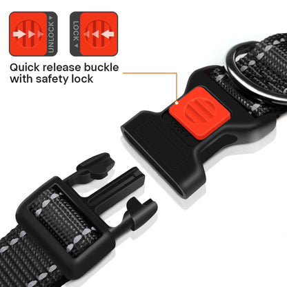 Reflective Dog Collar with Locking Buckle, Adjustable Nylon Collar for Small Dogs, Black