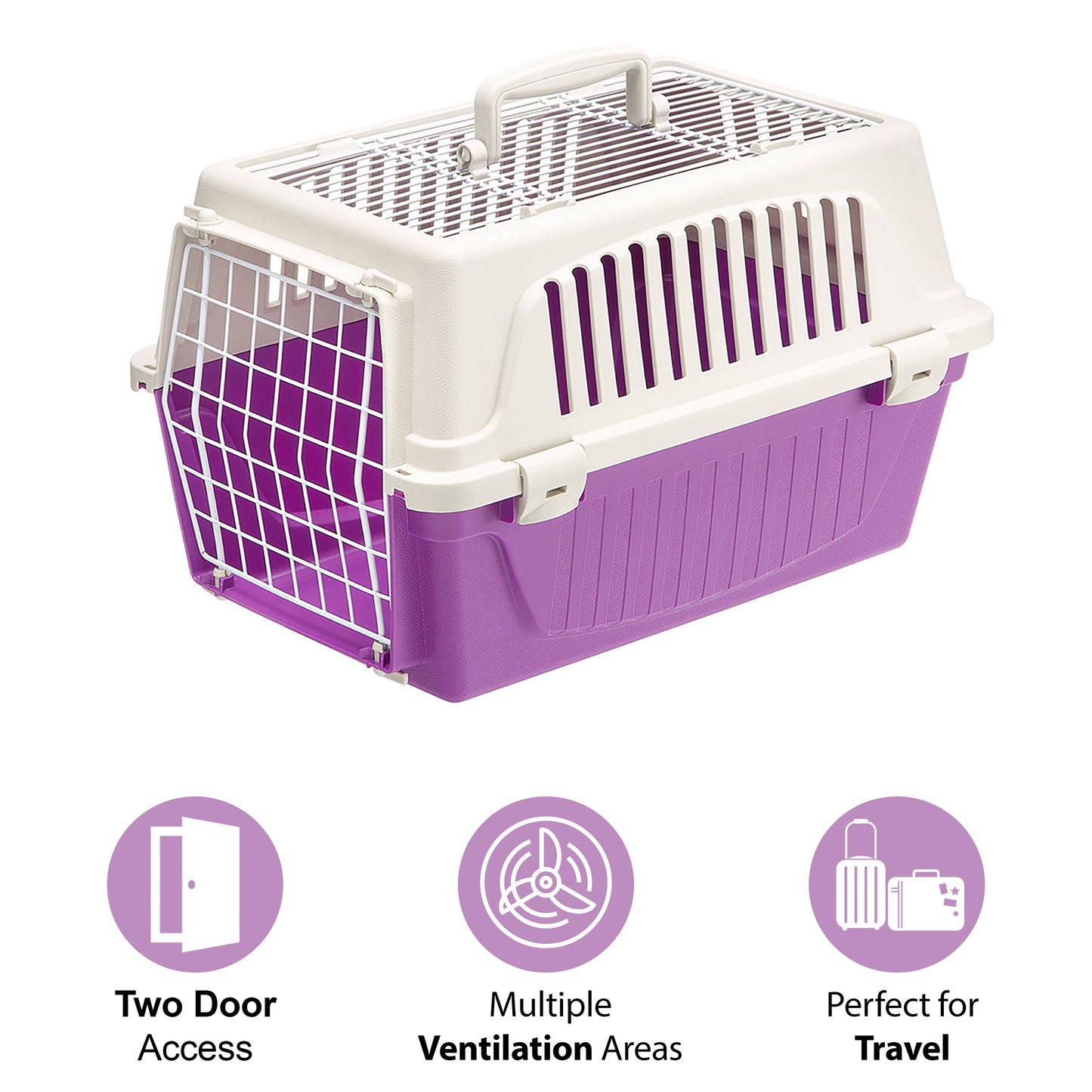 Furplast, 19-Inch ATLAS with Two Doors Top Load Access Plastic Cat or Small Pet Carrier, Purple