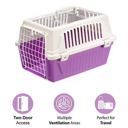 Furplast, 19-Inch ATLAS with Two Doors Top Load Access Plastic Cat or Small Pet Carrier, Purple