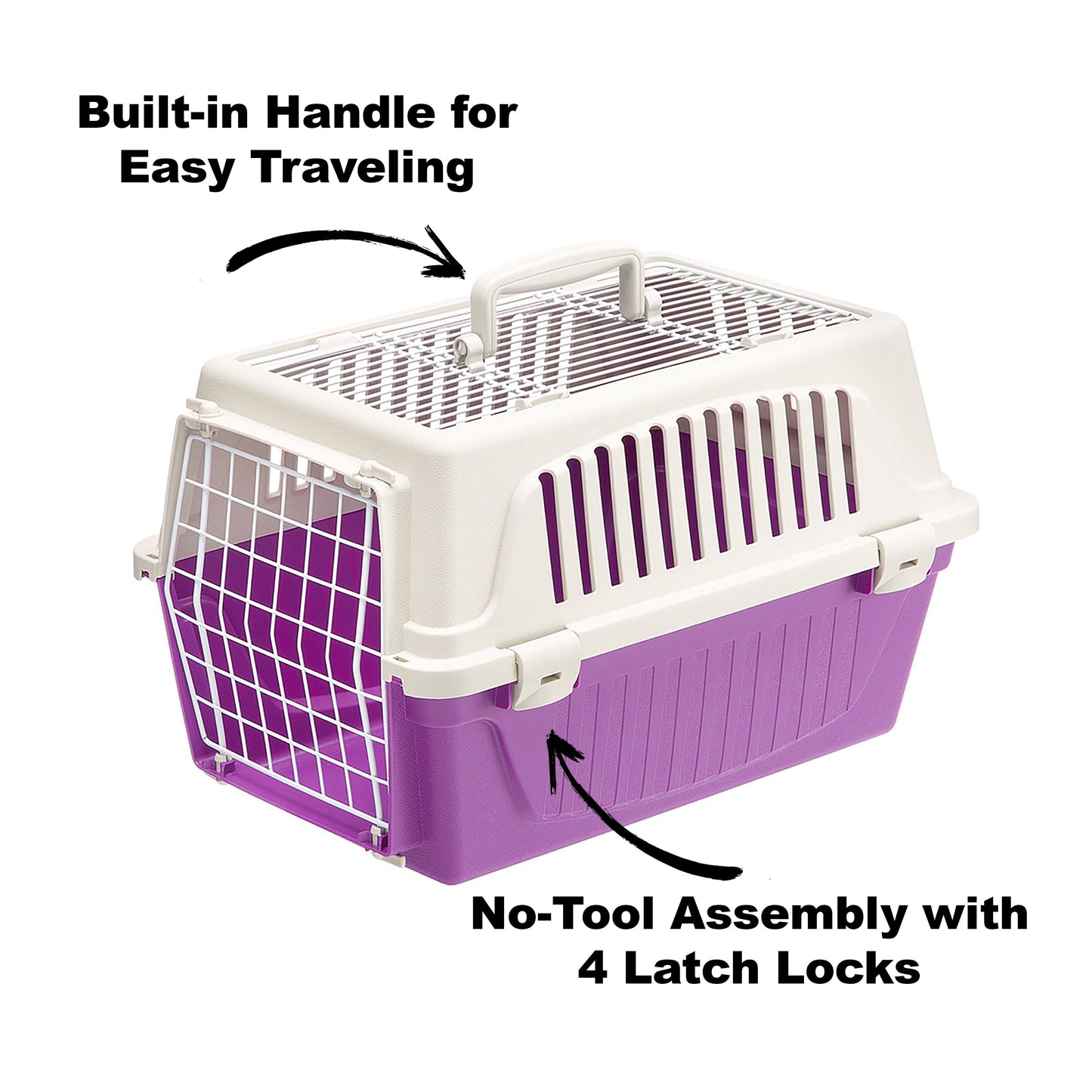 Furplast, 19-Inch ATLAS with Two Doors Top Load Access Plastic Cat or Small Pet Carrier, Purple