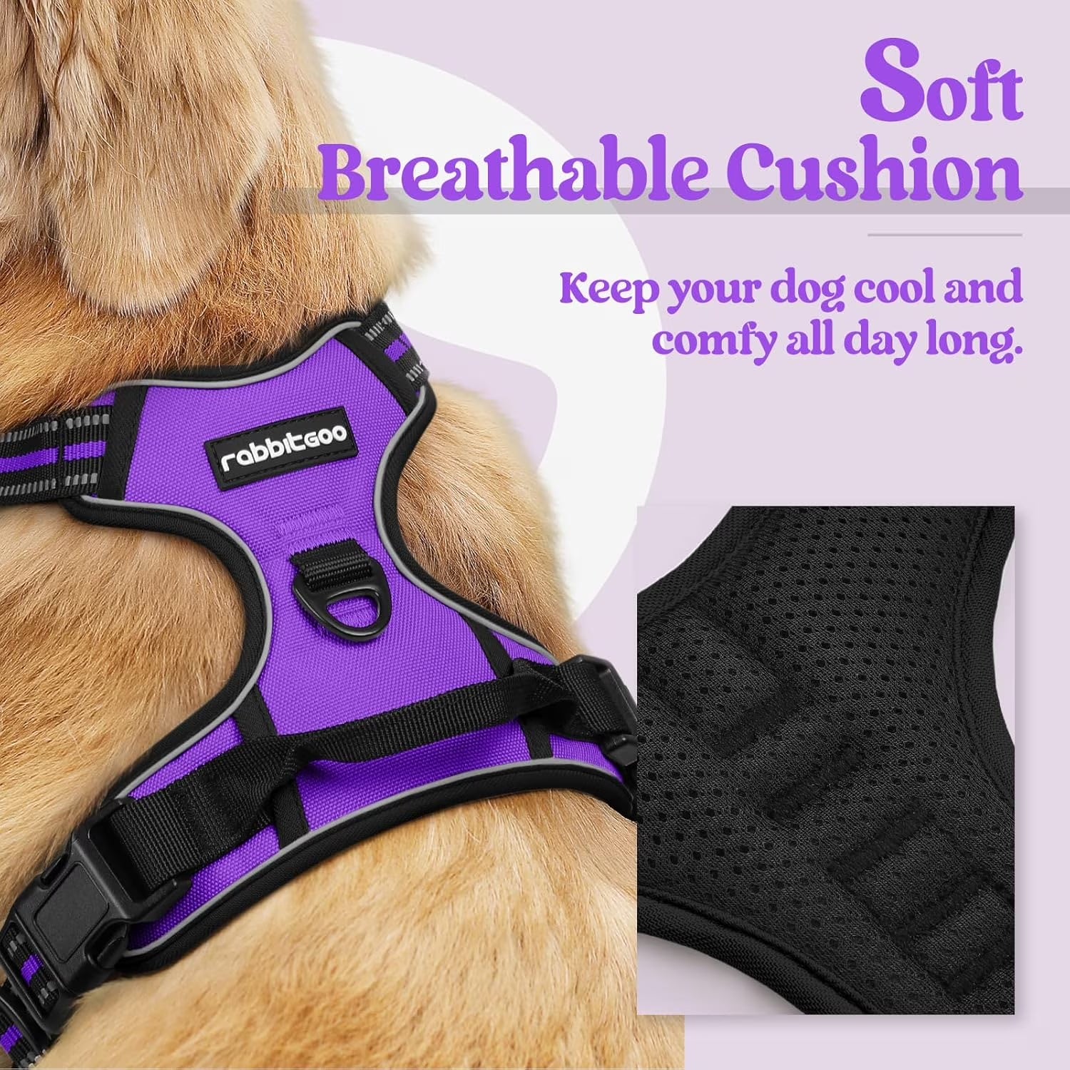 Dog Harness, No Pull Pet Harness with 2 Leash Clips, Adjustable Soft Padded Dog Vest, Reflective Outdoor Pet Oxford Vest with Easy Control Handle for Small Dogs, Purple