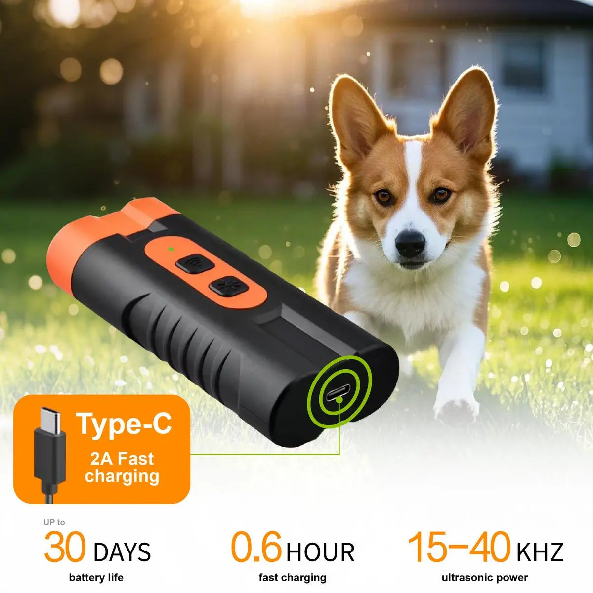 New Upgraded Two Headed Sonic Dog Repeller Ultrasonic Bark Stopper Flashlight 2 in 1 Device Rechargeable Portable Pet Barking Control Tool Must Have Pet Essentials for Dog Walkers Pet Lovers
