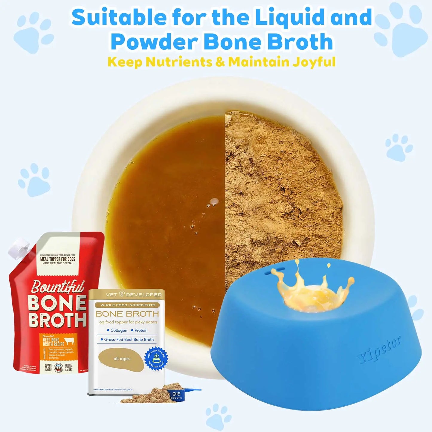 Yipetor Slow Feeder Dog Bowl with Built-In Rolling Ball for Liquid Treats - No Spill Bone Broth and Multi-Purpose Puppy Yogurt Feeder for All Breeds and Dietary Supplements