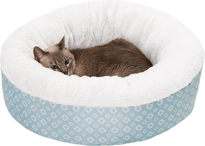 23" round Donut Dog Bed for Indoor Cats & Small Dogs, Washable, for Dogs up to 20 Lbs - Plush & Diamond Print Donut Bed - Aqua, Small