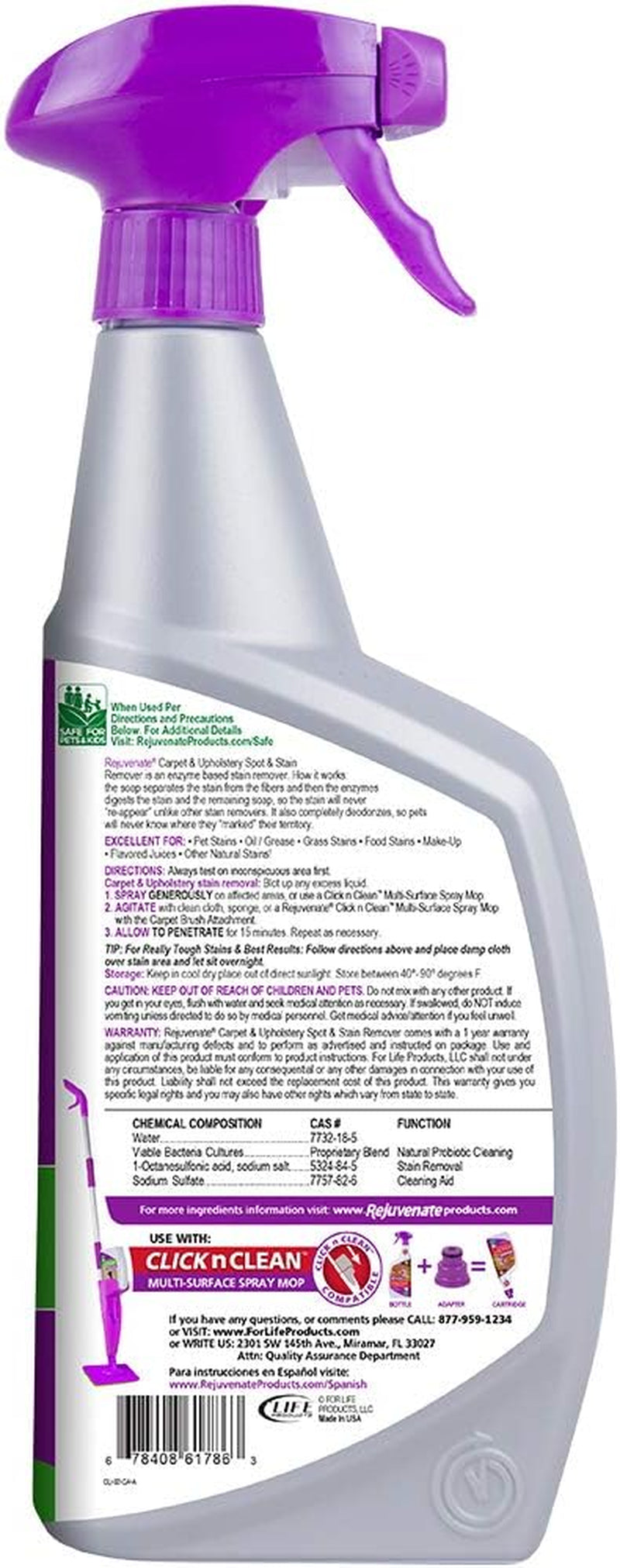 Bio-Enzymatic Carpet & Upholstery Spot & Stain Remover Odor Remover Simply Spray and Walk Away Â€“ Removes Mud, Chocolate, Grass, Pet Stains and More, 32 Fl Oz (Pack of 2)