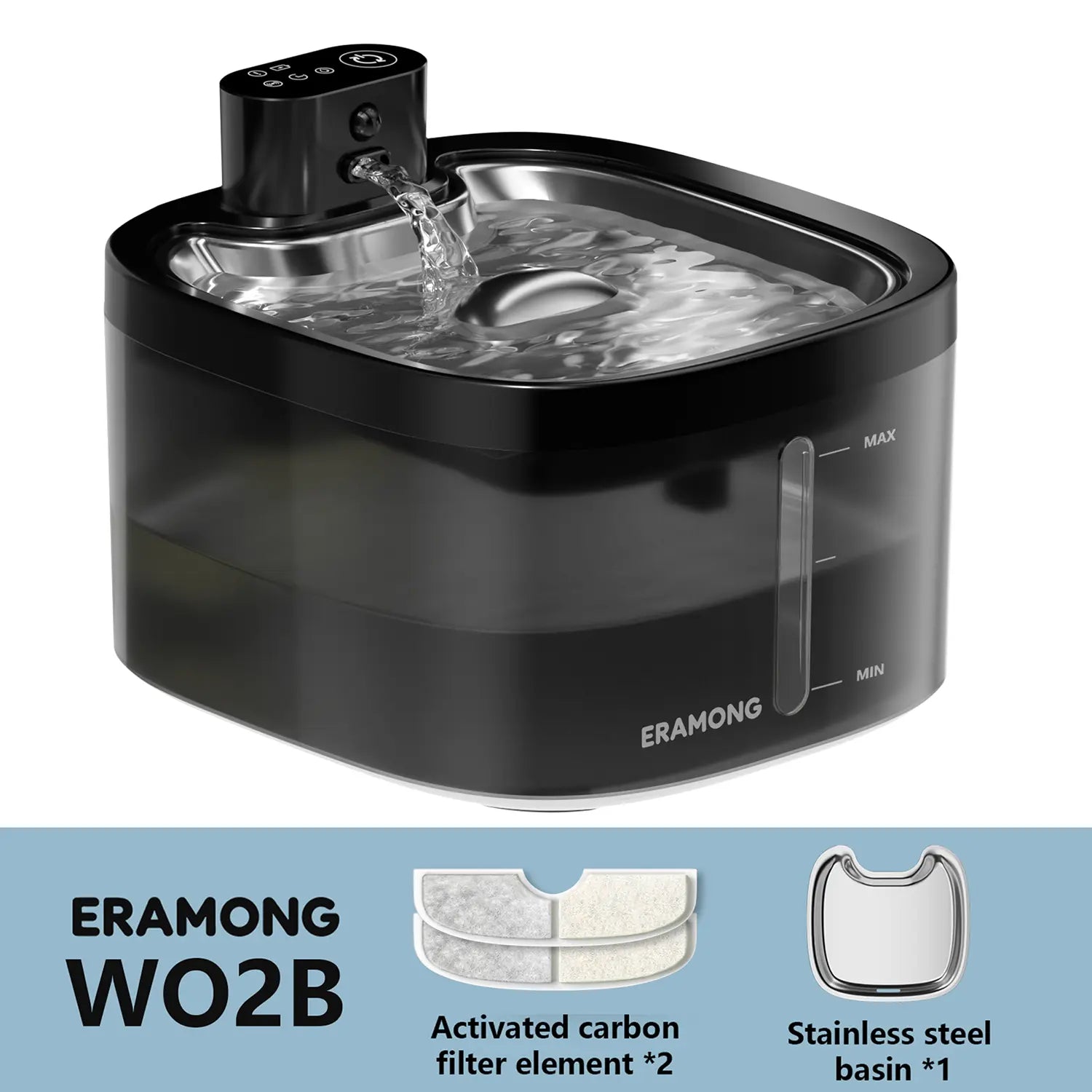 ERAMONG Smart Wireless Indoor Pet Water Fountain - 3.5L Capacity, Battery-Powered with Stainless Steel Tray, Motion Sensor, and 4-Layer Filtration System for Cats and Dogs