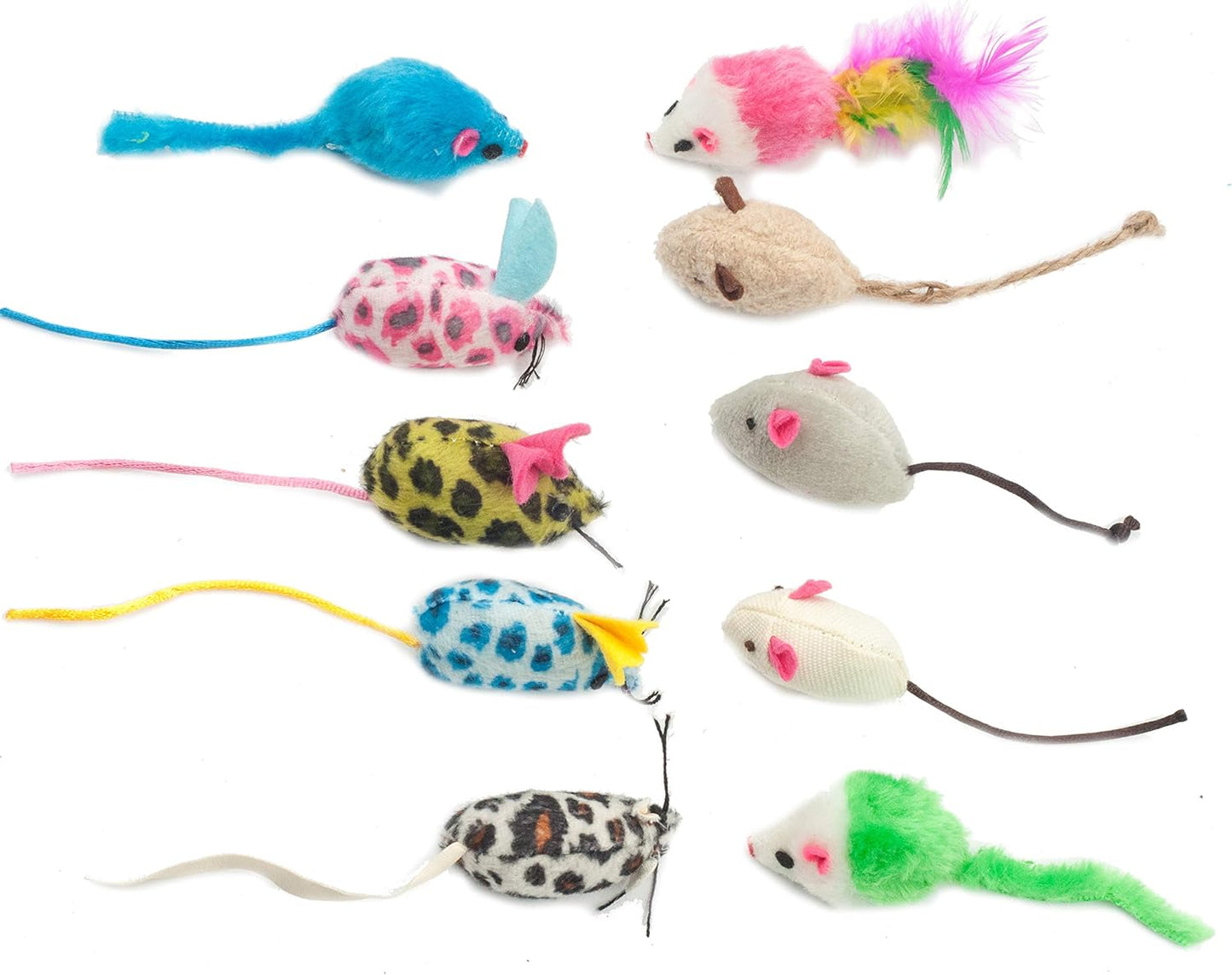 Furry Mouse Cat Toys Assorted Catnip Rattle Kitten Toys Feather Mice for Cats 10 Pack