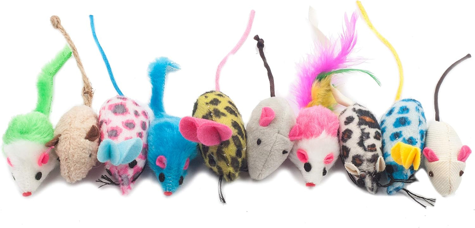 Furry Mouse Cat Toys Assorted Catnip Rattle Kitten Toys Feather Mice for Cats 10 Pack