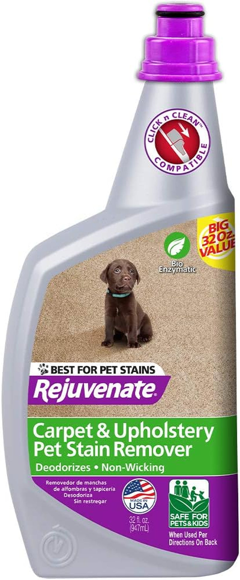 Bio-Enzymatic Carpet & Upholstery Spot & Stain Remover Odor Remover Simply Spray and Walk Away Â€“ Removes Mud, Chocolate, Grass, Pet Stains and More, 32 Fl Oz (Pack of 2)