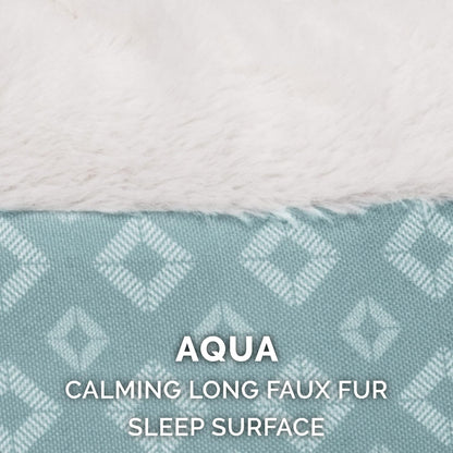 23" round Donut Dog Bed for Indoor Cats & Small Dogs, Washable, for Dogs up to 20 Lbs - Plush & Diamond Print Donut Bed - Aqua, Small