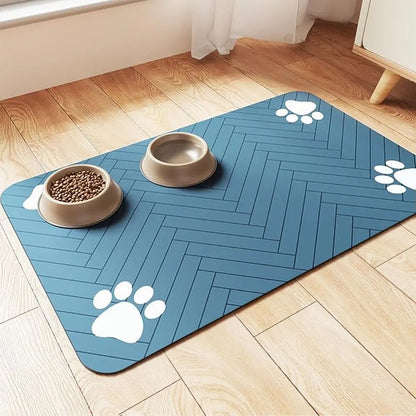 Quick Drying Absorbent Pet Feeding Mat for Dogs and Cats, Non-Slip Rubber Bottom, Dark Polyester Surface for Indoor Use