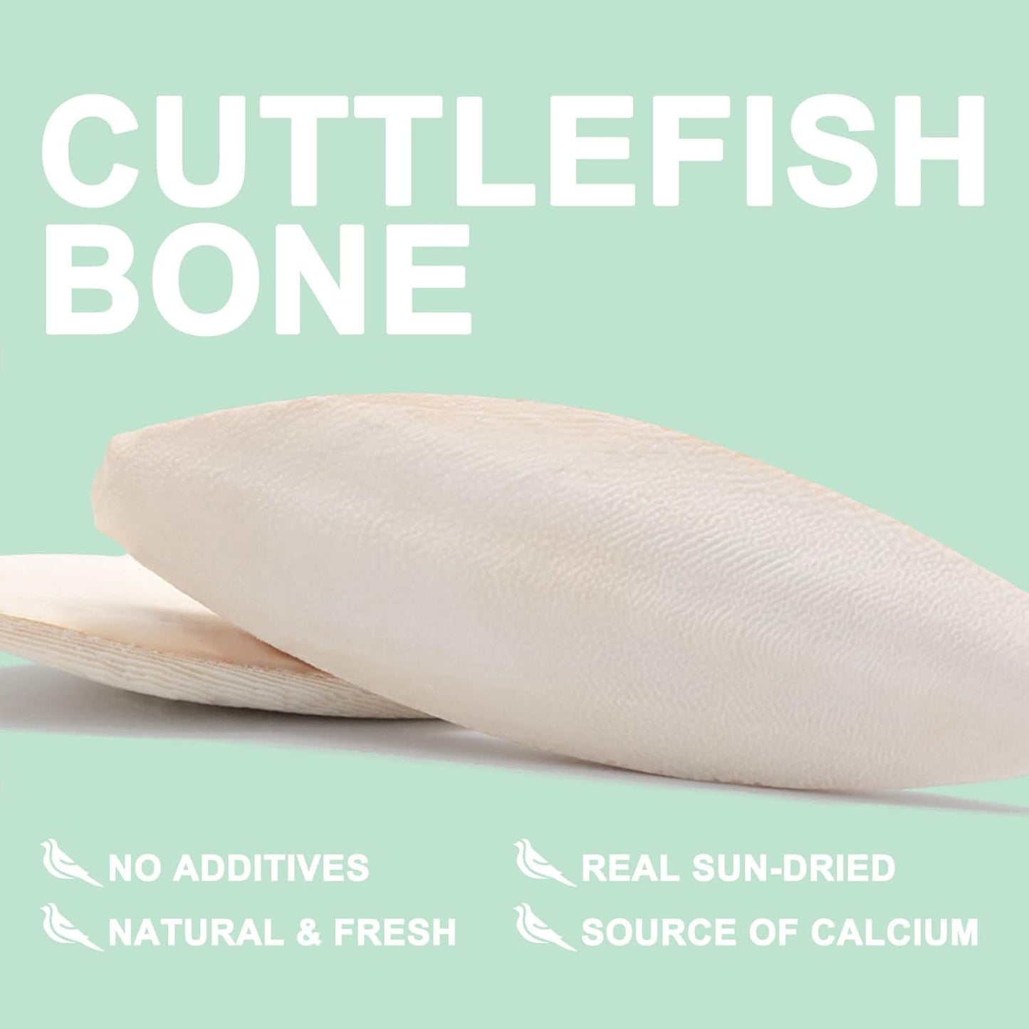 Natural Cuttlebone for Birds Parakeets Canaries Cockatiels Small Conures Mynahs Toucans African Greys All Parrots Snails Totoise, with Holder for Bird Cage (5.5-6 Inch,2Pcs)