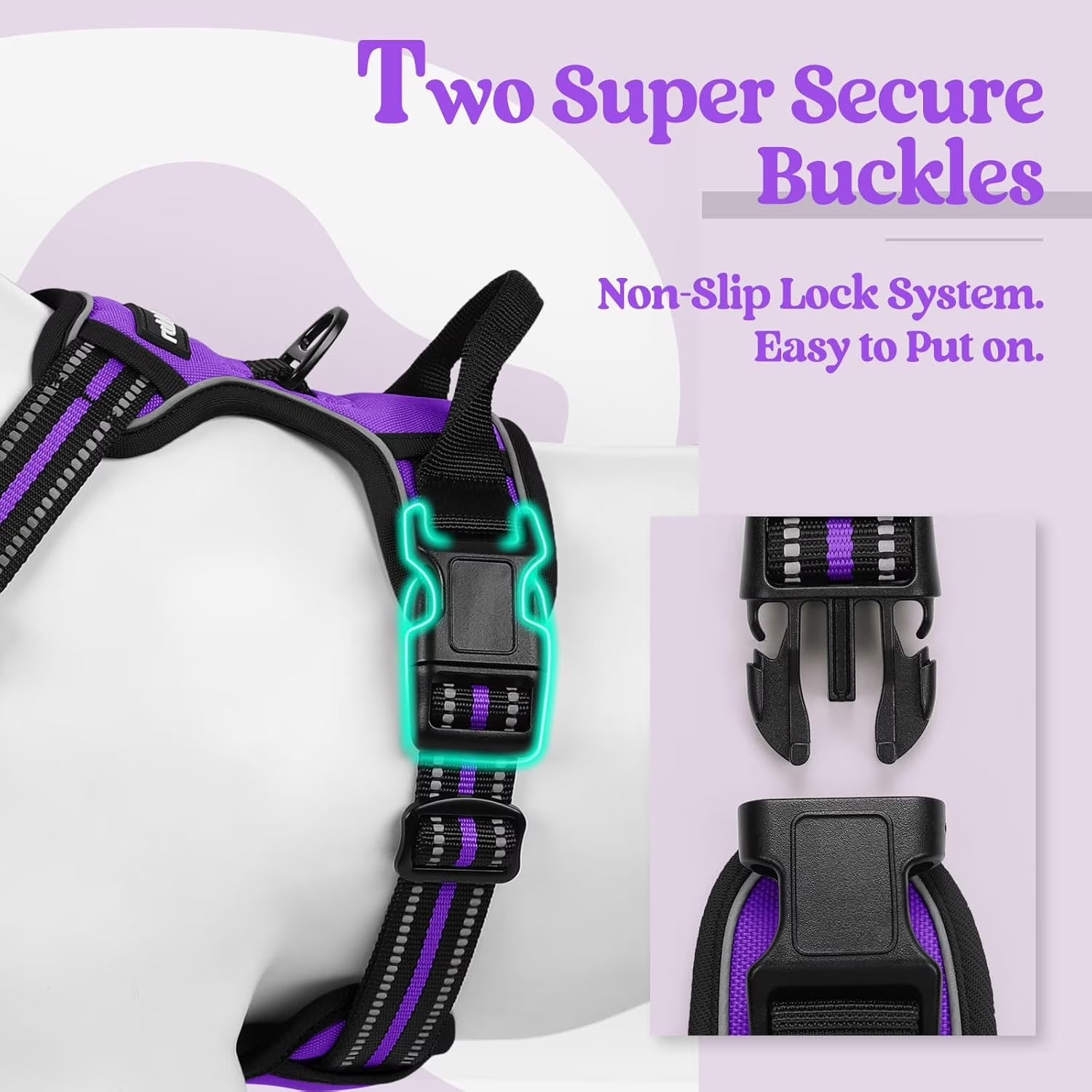 Dog Harness, No Pull Pet Harness with 2 Leash Clips, Adjustable Soft Padded Dog Vest, Reflective Outdoor Pet Oxford Vest with Easy Control Handle for Small Dogs, Purple