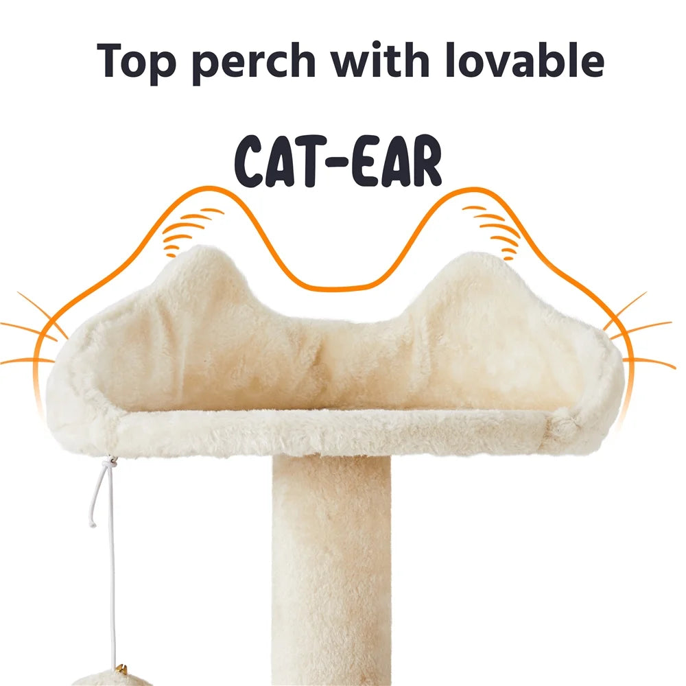 70" H Double Condo Cat Tree with Scratching Post Tower, Cream