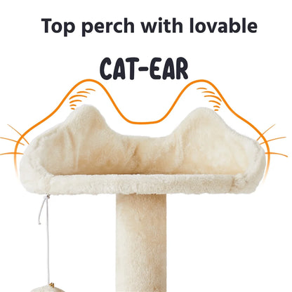 70" H Double Condo Cat Tree with Scratching Post Tower, Cream