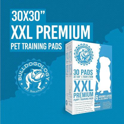 Puppy Pee Pads XXL with Adhesive Sticky Tape - Extra Large Dog Training Wee Pads (30X30) 6 Layers with Extra Quick Dry Bullsorbent Polymer Tech (30-Count, White)