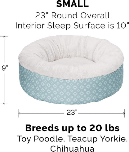 23" round Donut Dog Bed for Indoor Cats & Small Dogs, Washable, for Dogs up to 20 Lbs - Plush & Diamond Print Donut Bed - Aqua, Small