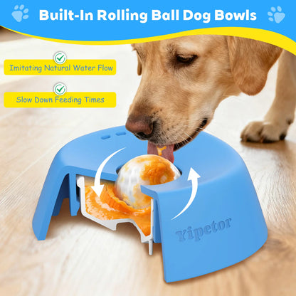 Yipetor Slow Feeder Dog Bowl with Built-In Rolling Ball for Liquid Treats - No Spill Bone Broth and Multi-Purpose Puppy Yogurt Feeder for All Breeds and Dietary Supplements