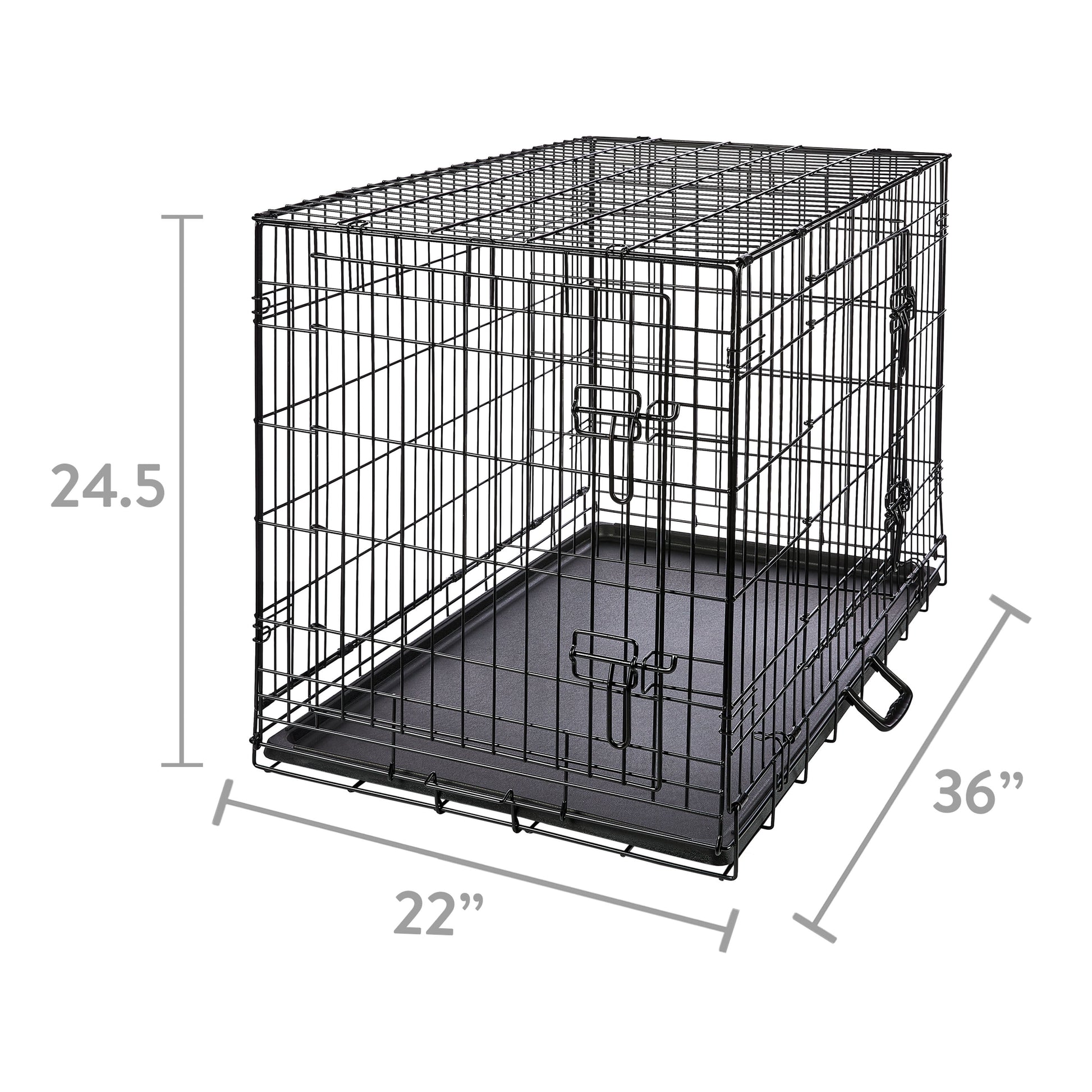 Wire Dog Crate, Double-Door, Divider and Leak-Proof Tray, Metal, Foldable, Durable, Black, 36"