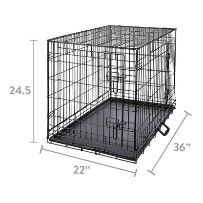 Wire Dog Crate, Double-Door, Divider and Leak-Proof Tray, Metal, Foldable, Durable, Black, 36"