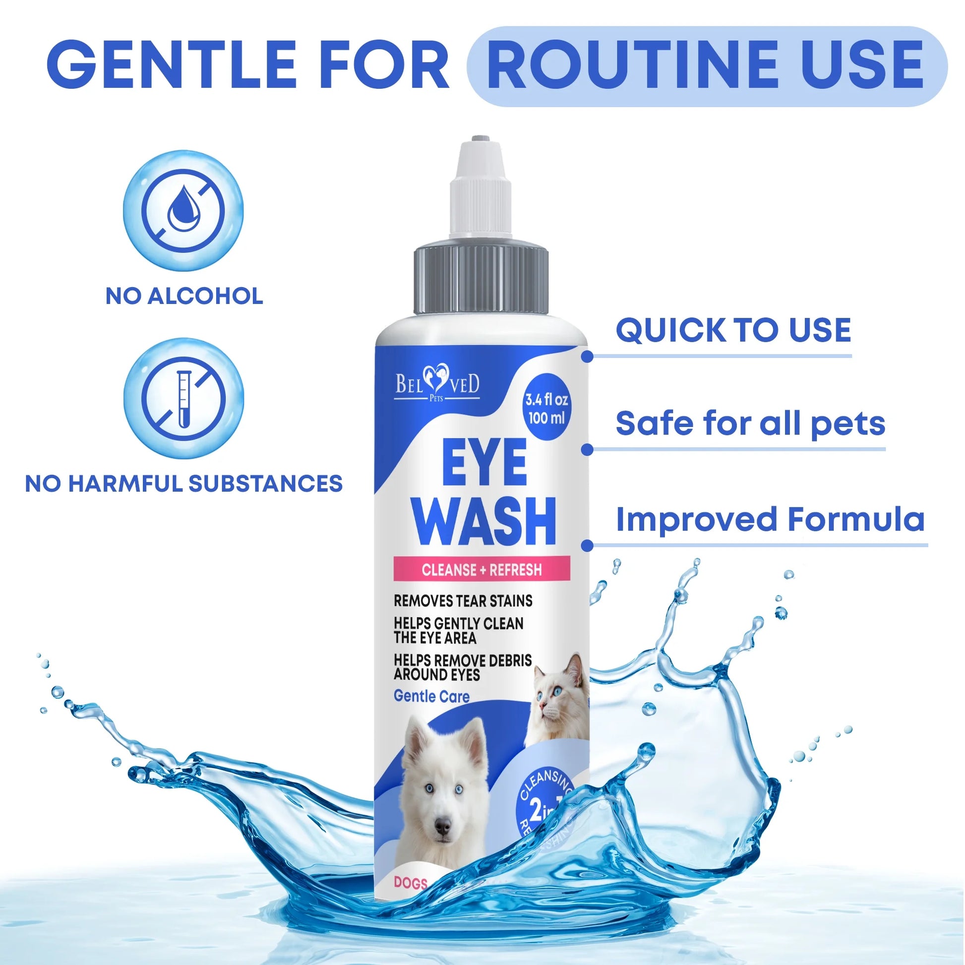 Dog & Cat Eye Care Drops – Helps Clean Eyes, Rinse Away Irritants, Reduce Tear Stains & Support Moisture Comfort – Gentle Eye Wash for Pets