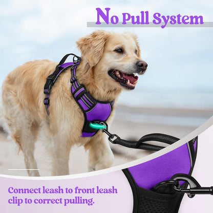 Dog Harness, No Pull Pet Harness with 2 Leash Clips, Adjustable Soft Padded Dog Vest, Reflective Outdoor Pet Oxford Vest with Easy Control Handle for Small Dogs, Purple