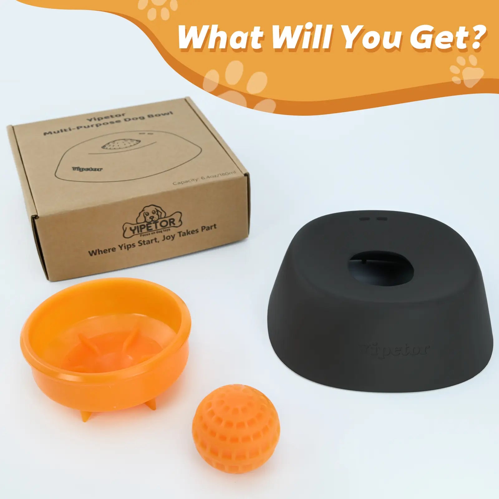 Yipetor Slow Feeder Dog Bowl with Built-In Rolling Ball for Liquid Treats - No Spill Bone Broth and Multi-Purpose Puppy Yogurt Feeder for All Breeds and Dietary Supplements