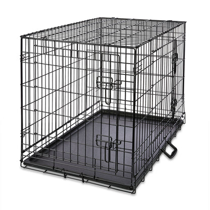 Wire Dog Crate, Double-Door, Divider and Leak-Proof Tray, Metal, Foldable, Durable, Black, 36"