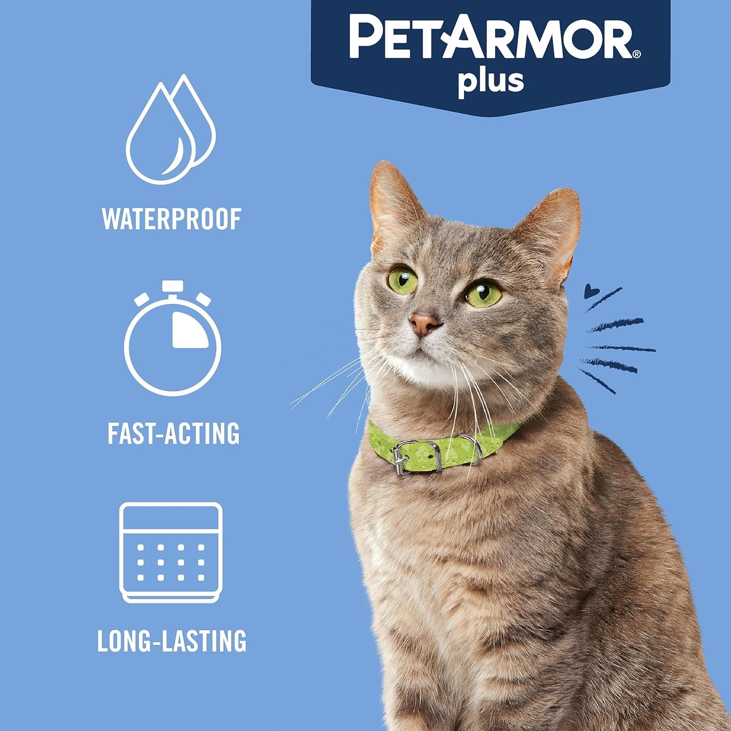 plus Flea and Tick Prevention for Cats, Cat Flea and Tick Treatment, 3 Doses, Waterproof Topical, Fast Acting, Cats over 1.5 Lbs