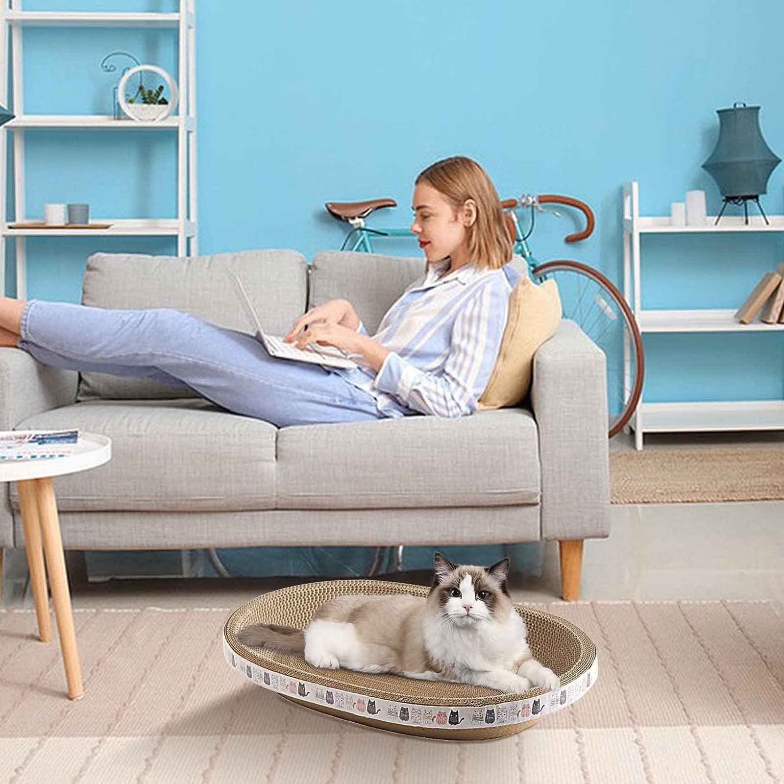 SRSTRAT Cat Scratching Pad with Lounge & Scratcher Corrugated Cardboard