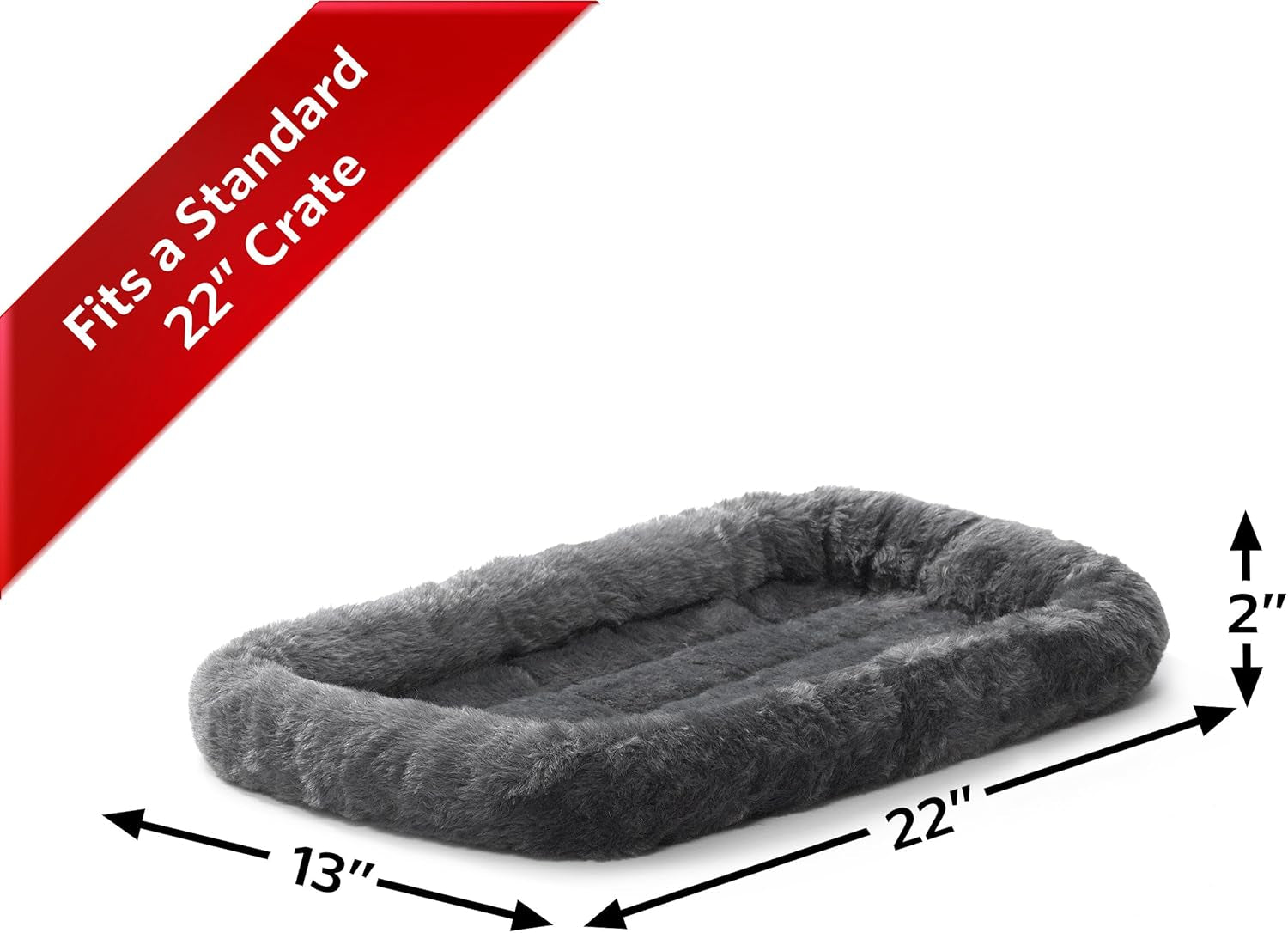 Midwest Homes for Pets XS Dog Bed – Gray Faux Fur Bolster, Ultra-Soft and Machine Washable, Fits 22-Inch Crates and Carriers, for Small Dogs and Cats