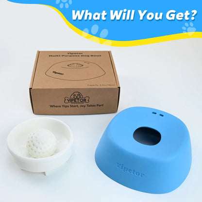 Yipetor Slow Feeder Dog Bowl with Built-In Rolling Ball for Liquid Treats - No Spill Bone Broth and Multi-Purpose Puppy Yogurt Feeder for All Breeds and Dietary Supplements