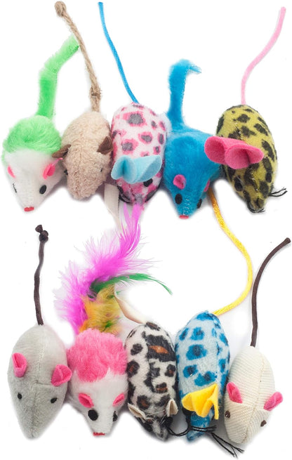 Furry Mouse Cat Toys Assorted Catnip Rattle Kitten Toys Feather Mice for Cats 10 Pack