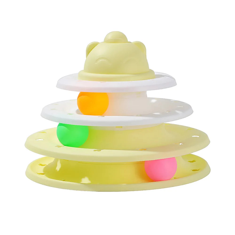 4 Levels Cat Toy Tower Turntable Roller Balls Toys Interactive Intelligence Training Track Puzzle Funny Games Accessories