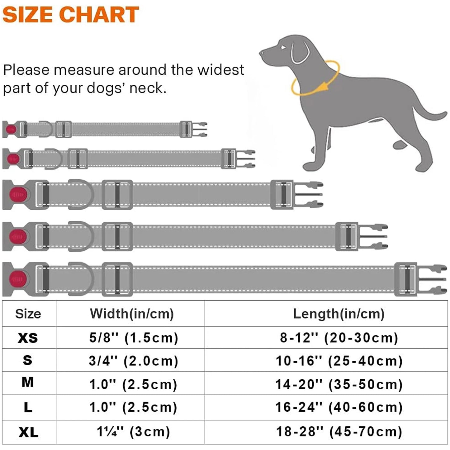Reflective Dog Collar with Locking Buckle, Adjustable Nylon Collar for Small Dogs, Black