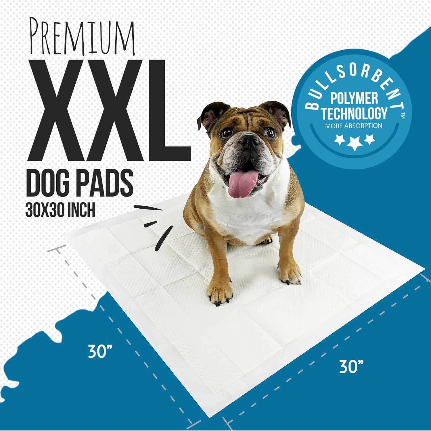 Puppy Pee Pads XXL with Adhesive Sticky Tape - Extra Large Dog Training Wee Pads (30X30) 6 Layers with Extra Quick Dry Bullsorbent Polymer Tech (30-Count, White)
