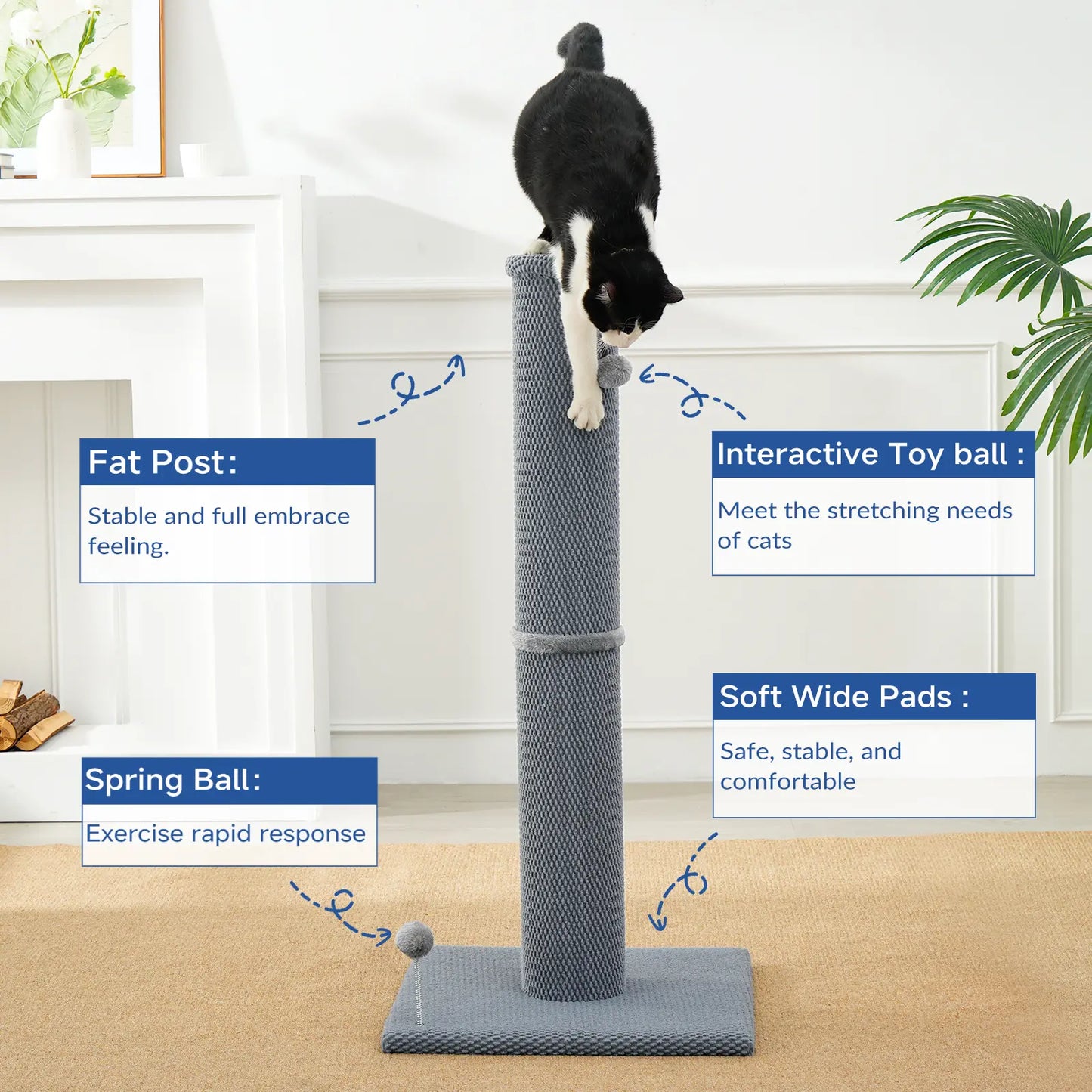 MADE 4 PETS Tall Cat Scratching Post for Indoor Cats Gray Large Scratching Post with Replaceable Toys & Sturdy Base 41-Inch High Space-Saving Design Imitation Sisal Solid Construction Vertical Scratcher #Summervibes #Petlovers