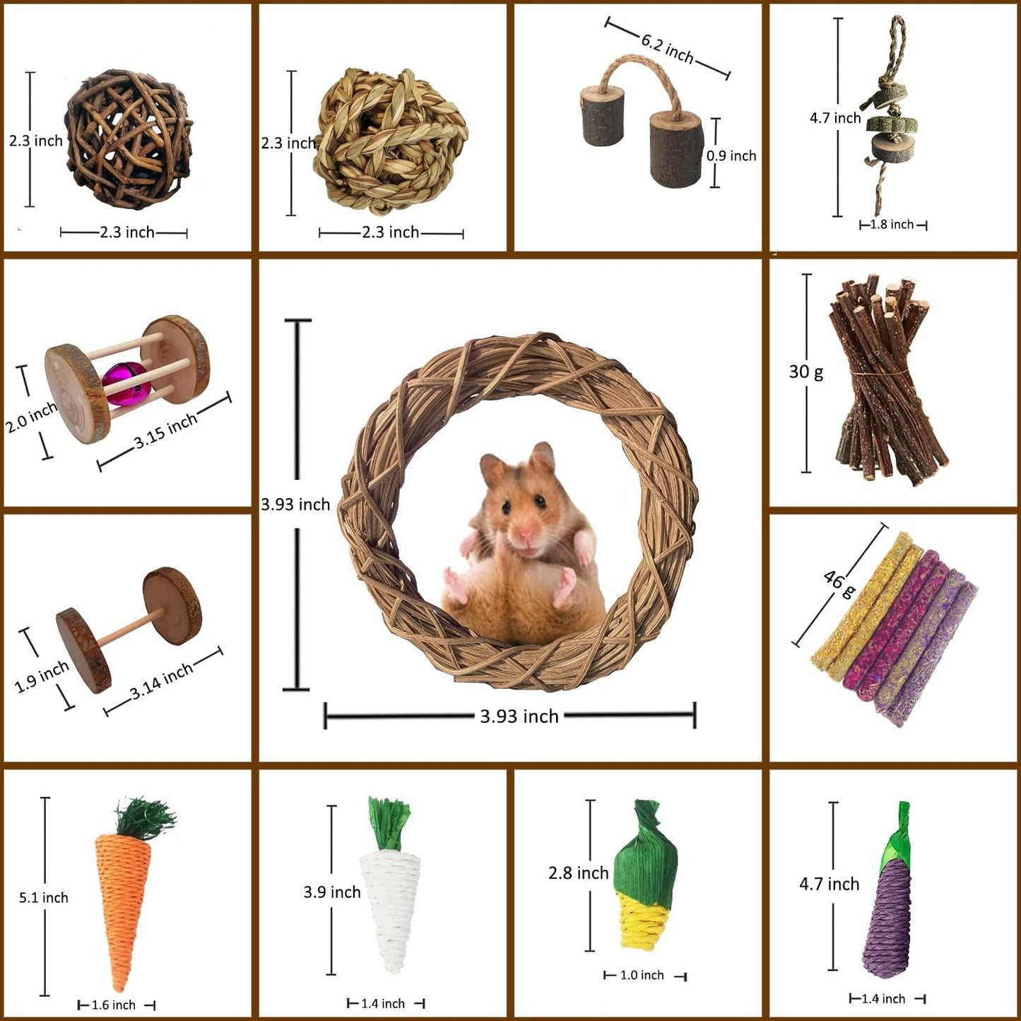13Pcs Guinea Pigs Toys, Bunny Toys for Rabbits Indoor,For Pet Rabbits, Guinea Pigs, and Chinchillas