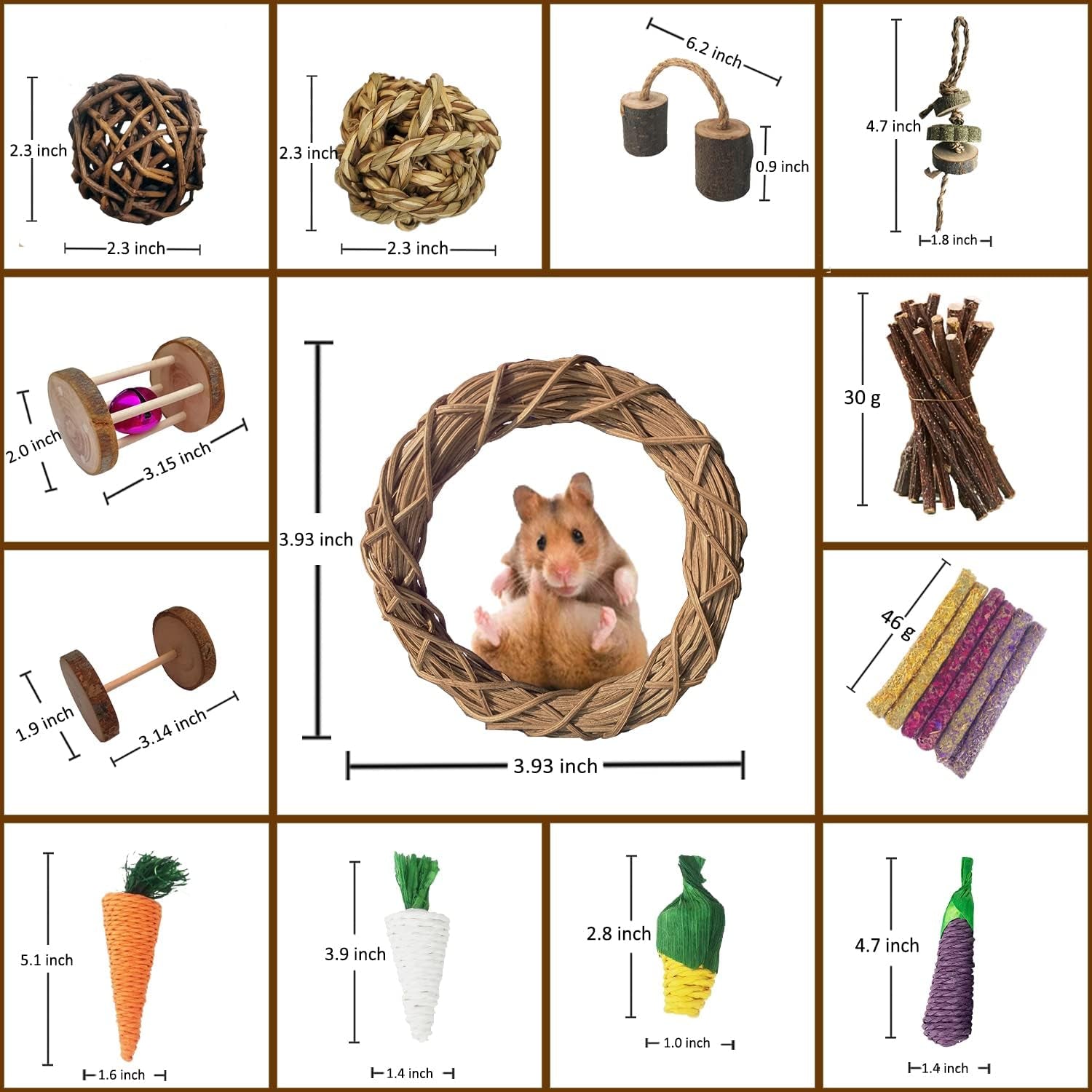 13Pcs Guinea Pigs Toys, Bunny Toys for Rabbits Indoor,For Pet Rabbits, Guinea Pigs, and Chinchillas